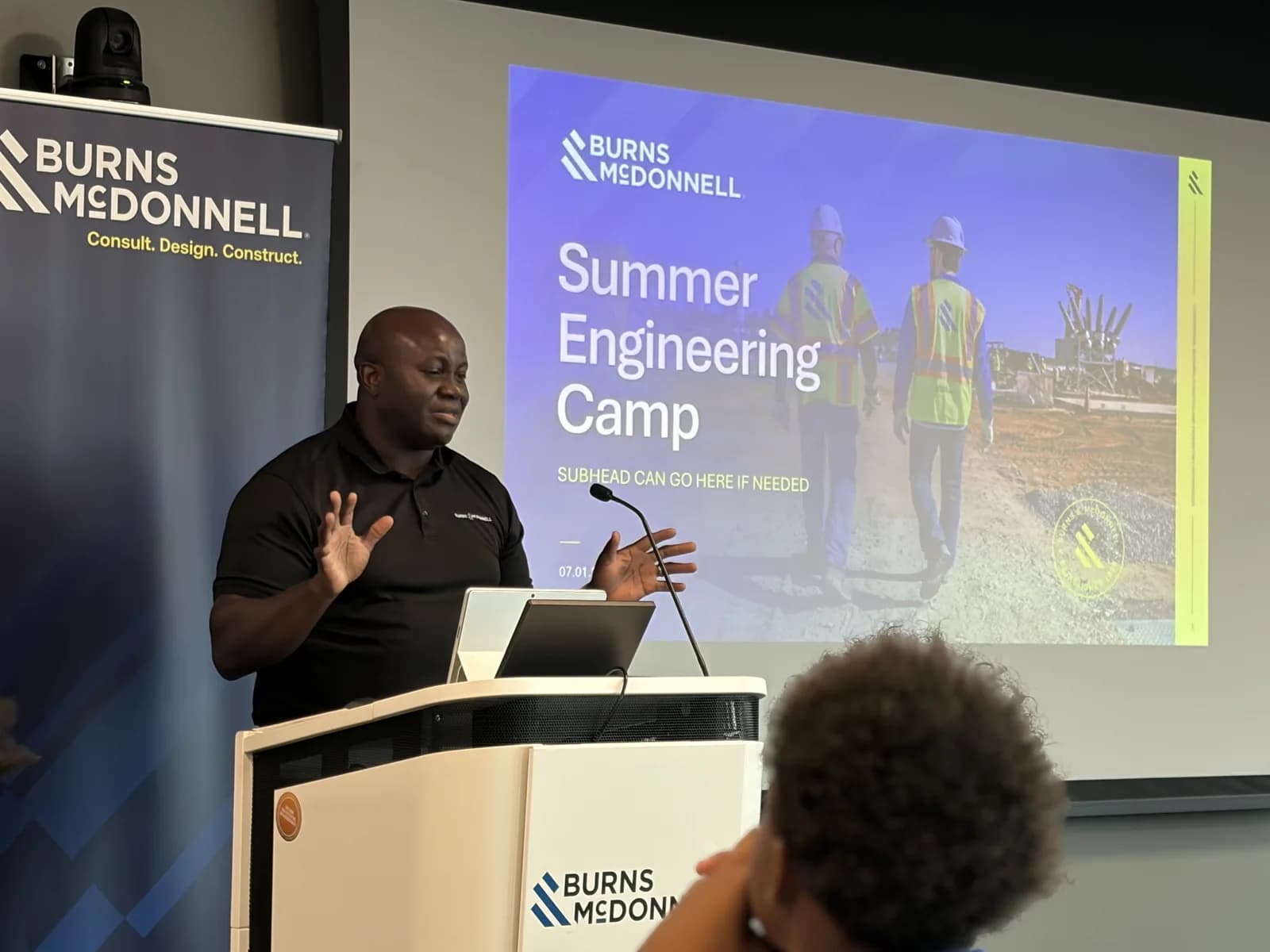 A speaker opening the Summer Engineering Camp session